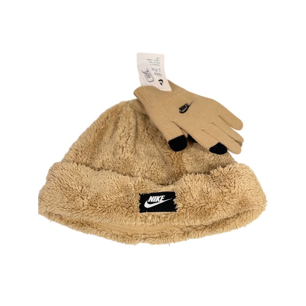 Nike Tan Sherpa Neck Warmer & Touchscreen Gloves 2-Piece Set NWT